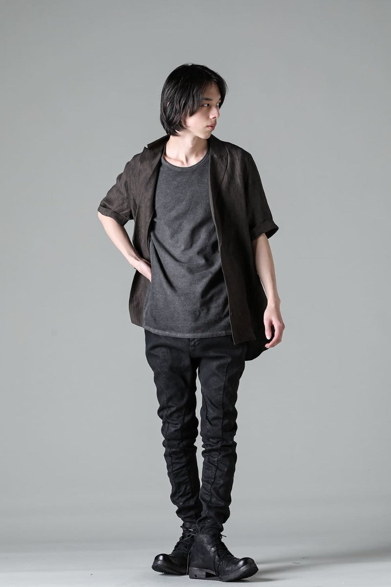 Linen And Rayon Salt Shrink-Dyed Short-Sleeved Tailored Shirt Charcoal
