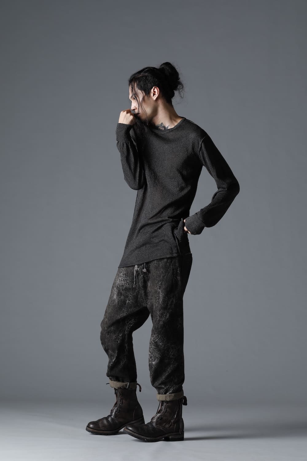 Cold Dyed Washi(Japanese Paper)Knit Pullover Black