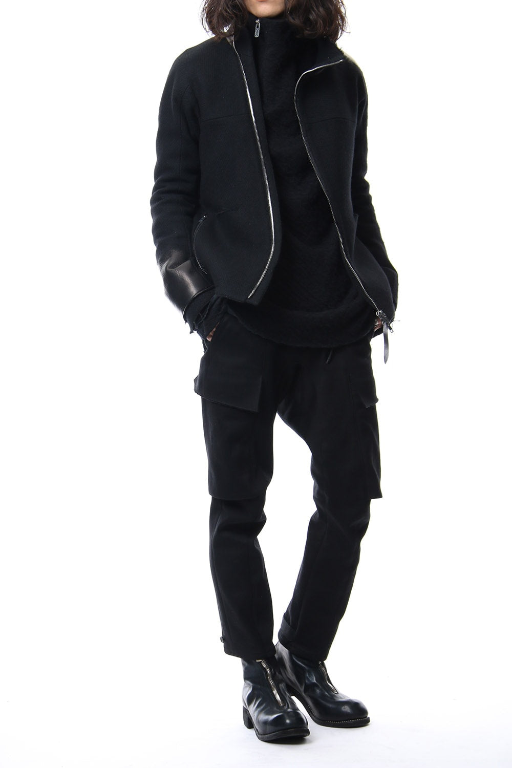 Leather Needle Punch High Neck Jacket