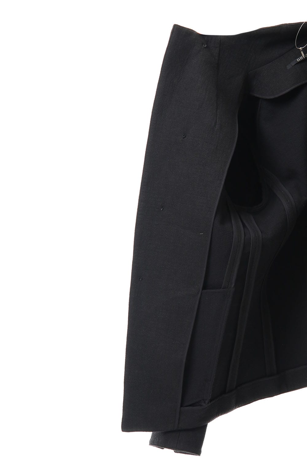 Hand dyed linen x Fleece needle punch High neck jacket Black - ST104-0049A