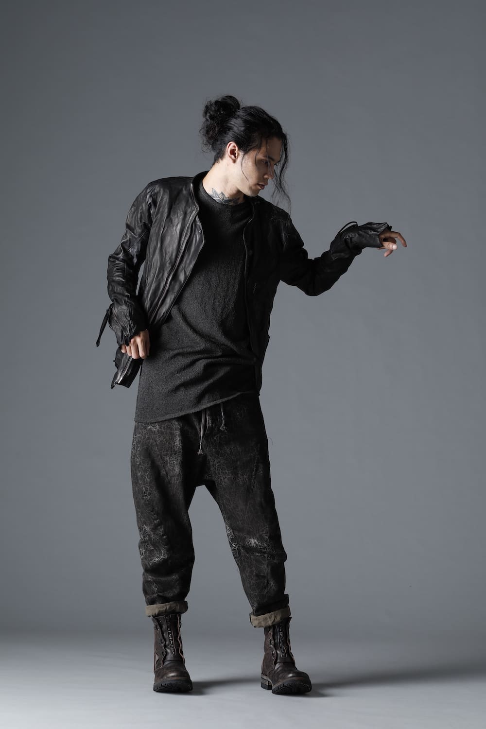 Rough Edge Horse Leather No Collar Jacket Black