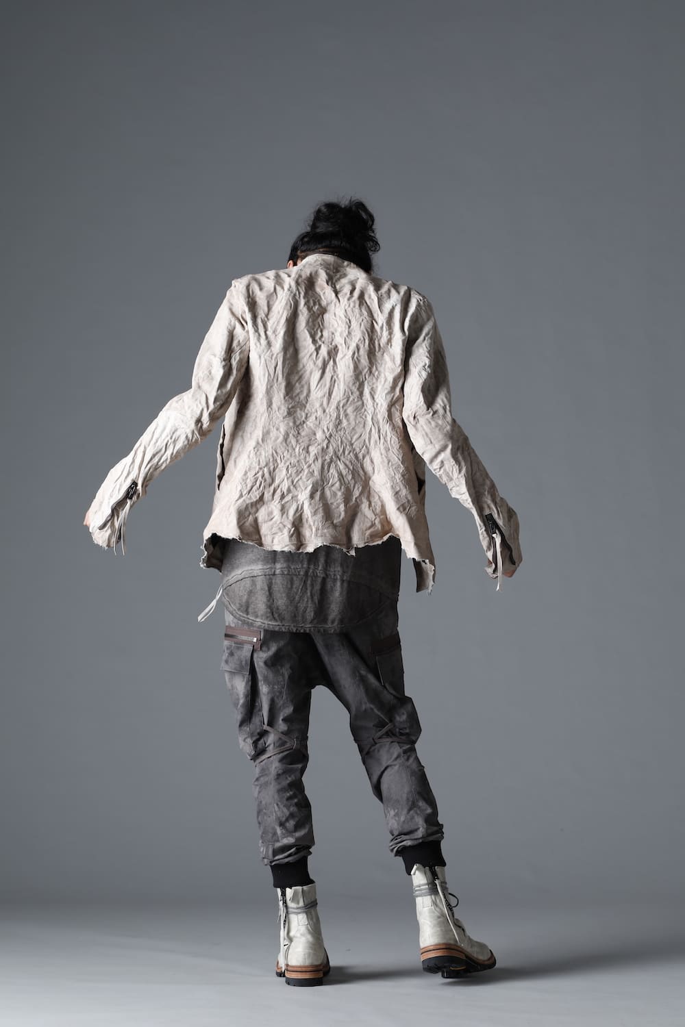 Rough Edge Horse Leather No Collar Jacket Mud White