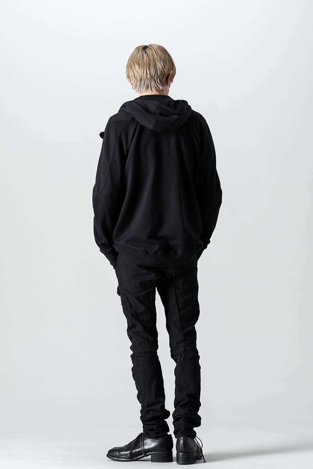 Random Dimple Stretch Cotton×LinenTwisted Curve Slim Pants Black