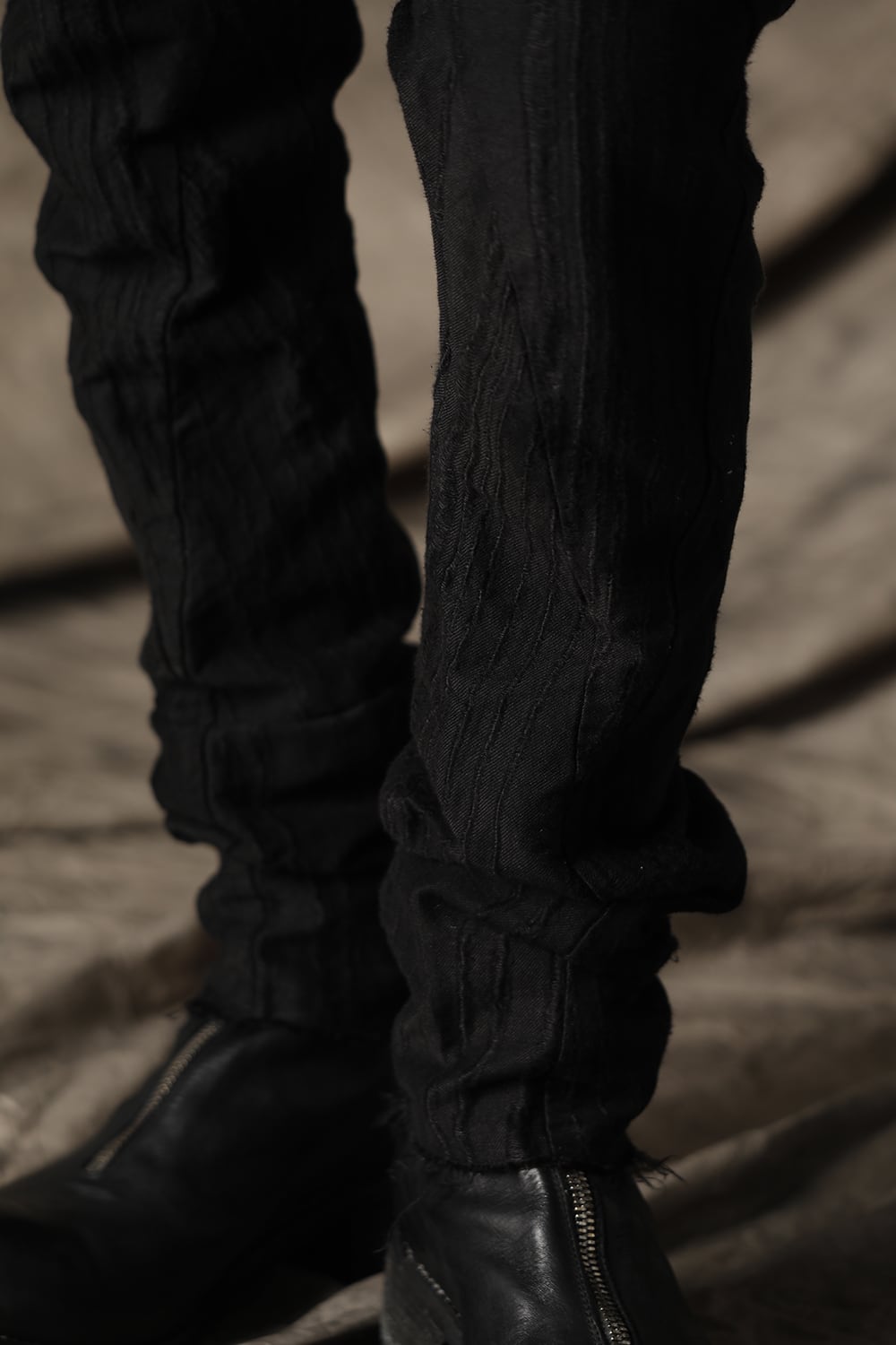 Linen and rayon jacquard stripe drop-crotch slim pants Black