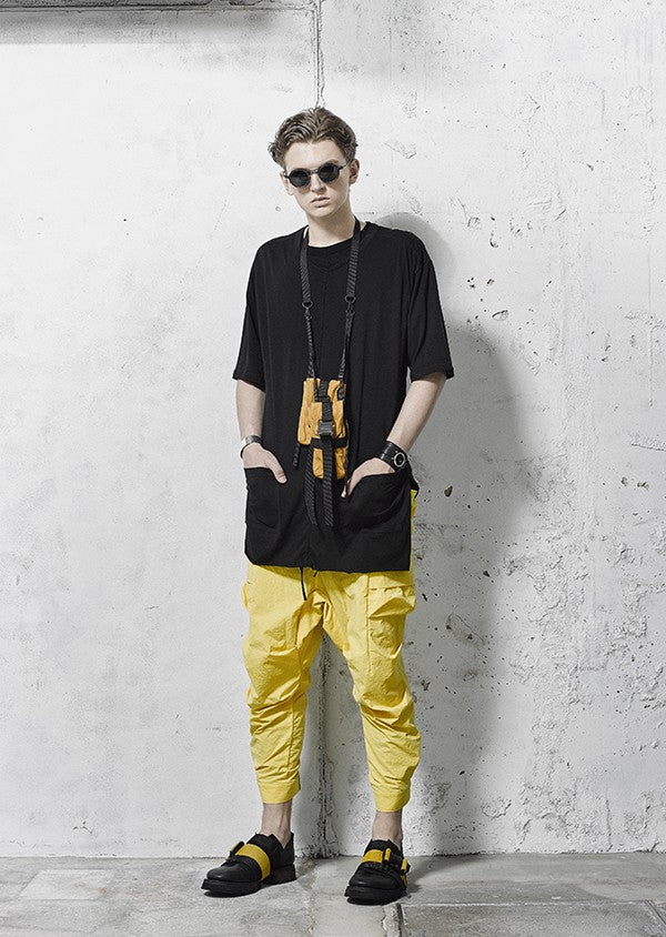 Cotton silk hem pocket T-shirt Black