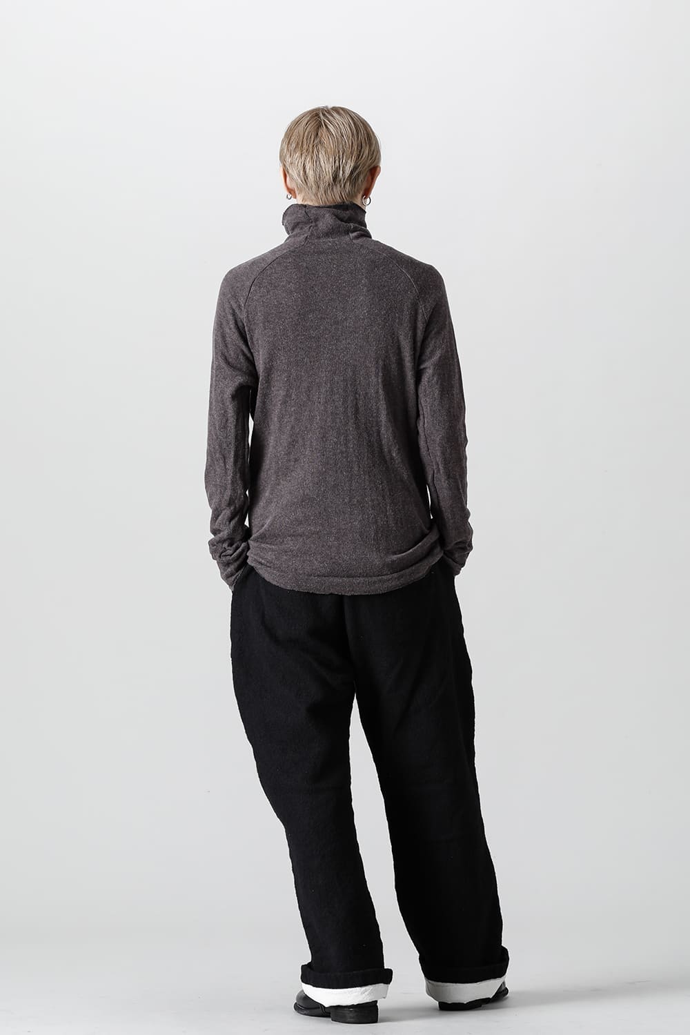 接結ウールコットンボトルネック カットソー Brown