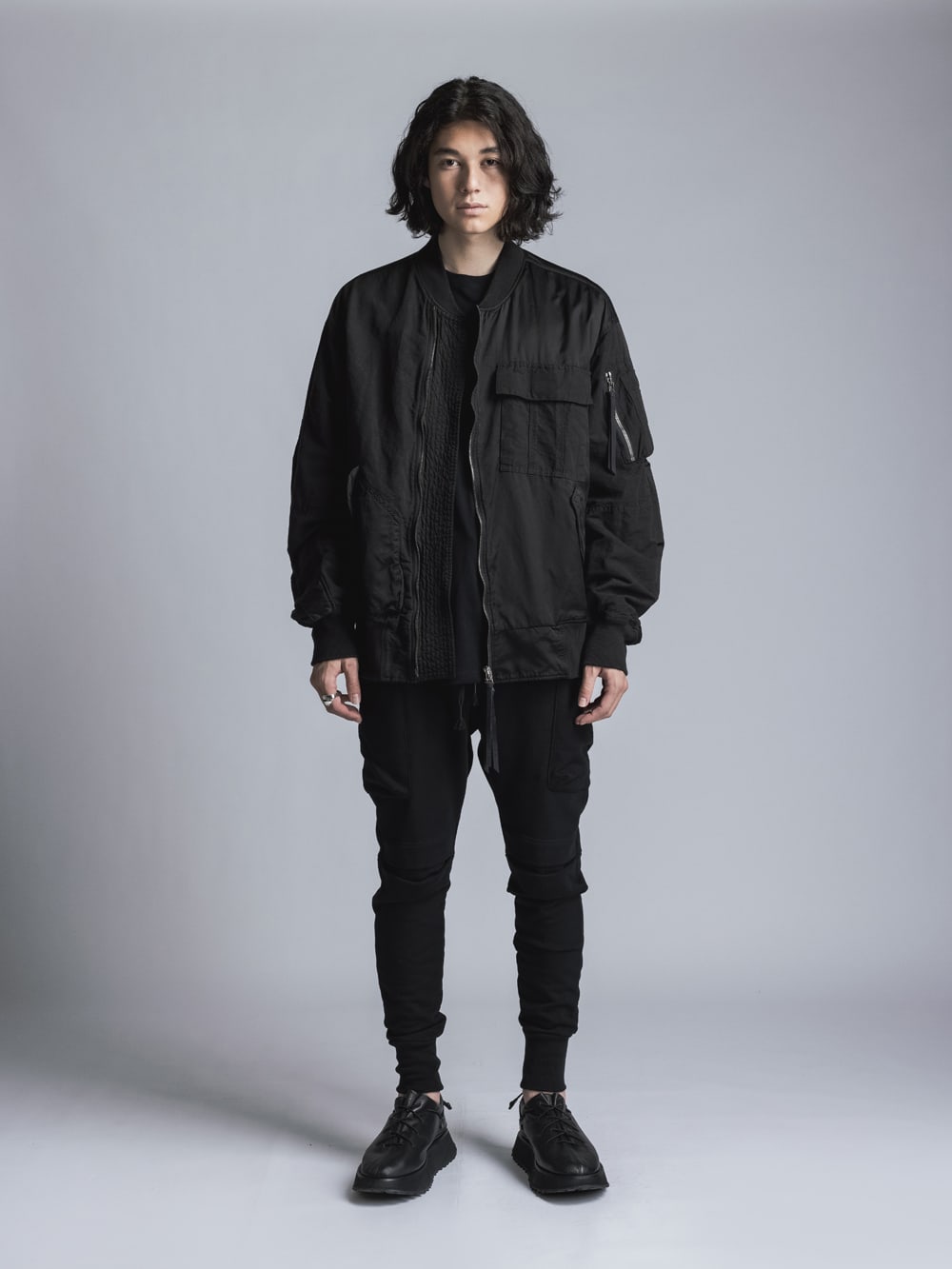 Cotton Rayon / Satin Bomber Jacket Black
