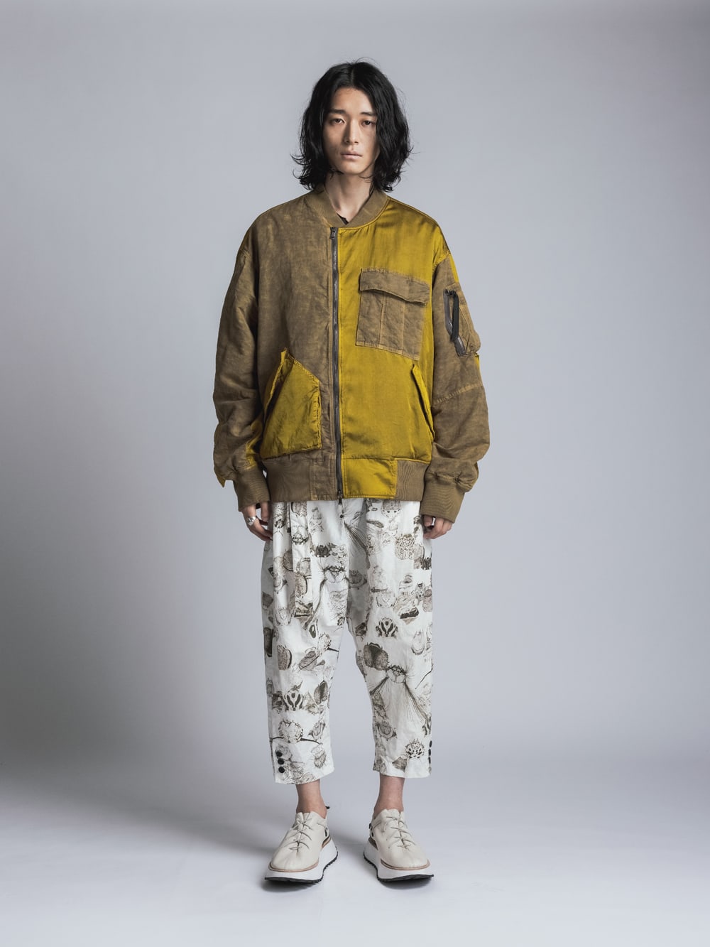 Cotton Rayon / Satin Bomber Jacket Yellow Ocher