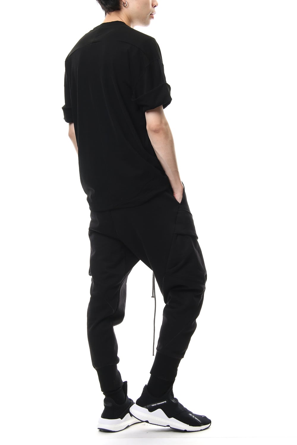 Hard twist jersey stitch roll up sleeve t-shirt Black