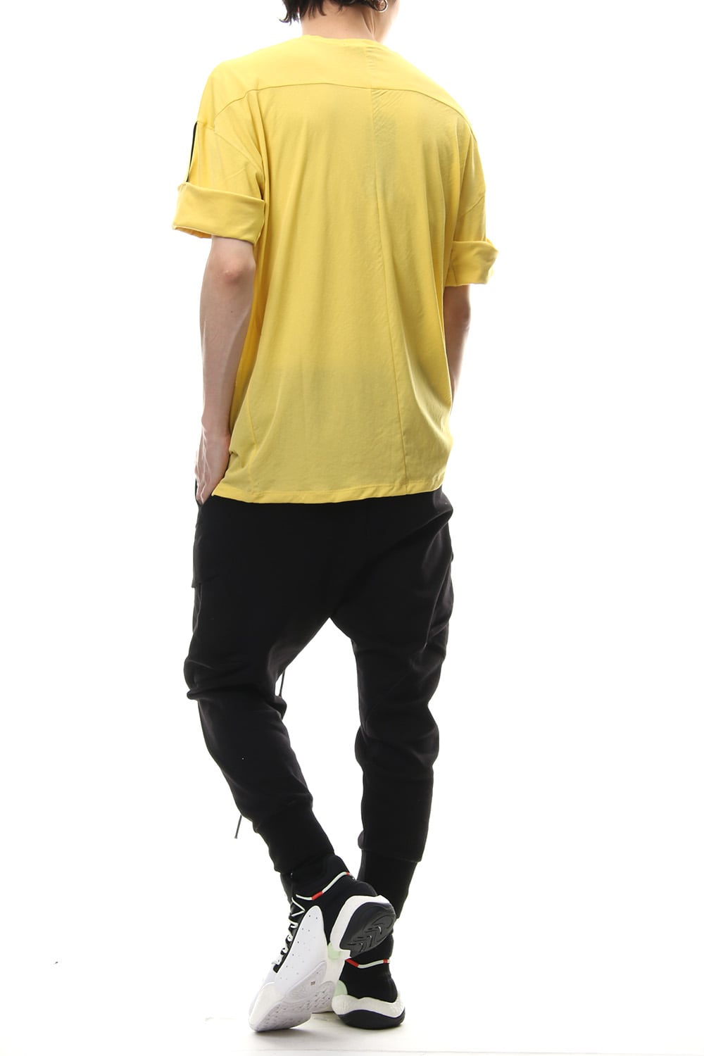 Hard twist jersey stitch roll up sleeve t-shirt Yellow