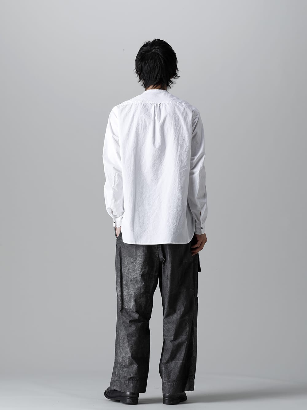 Typewriter Band Collar Shirt White