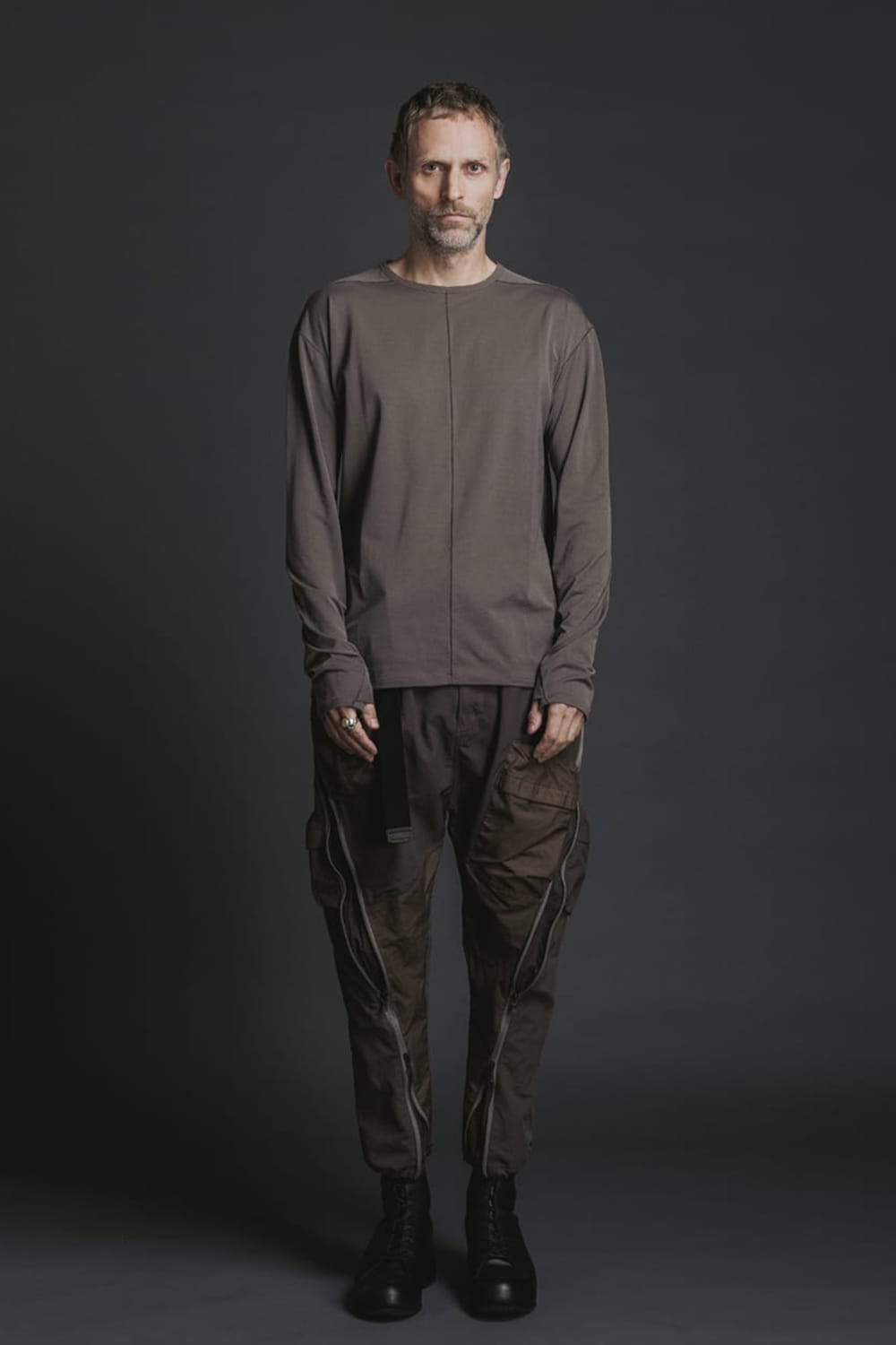 Nylon Spandex Jersey Crewneck L/S Brown Gray