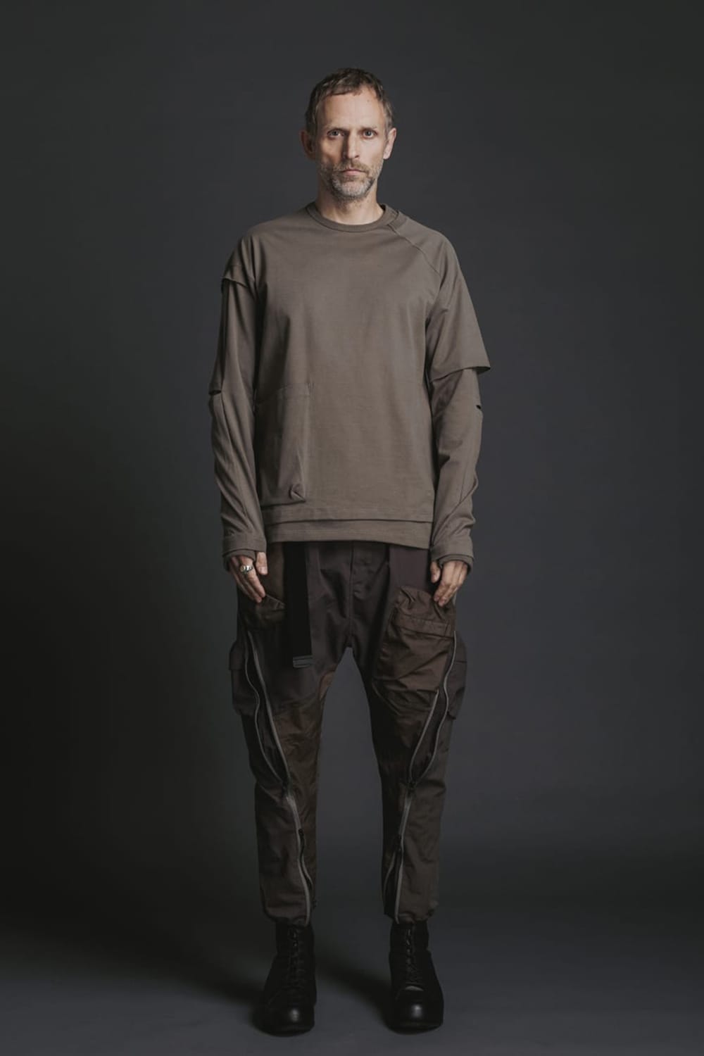 Cotton Asymmetry Layered L/S Brown Gray