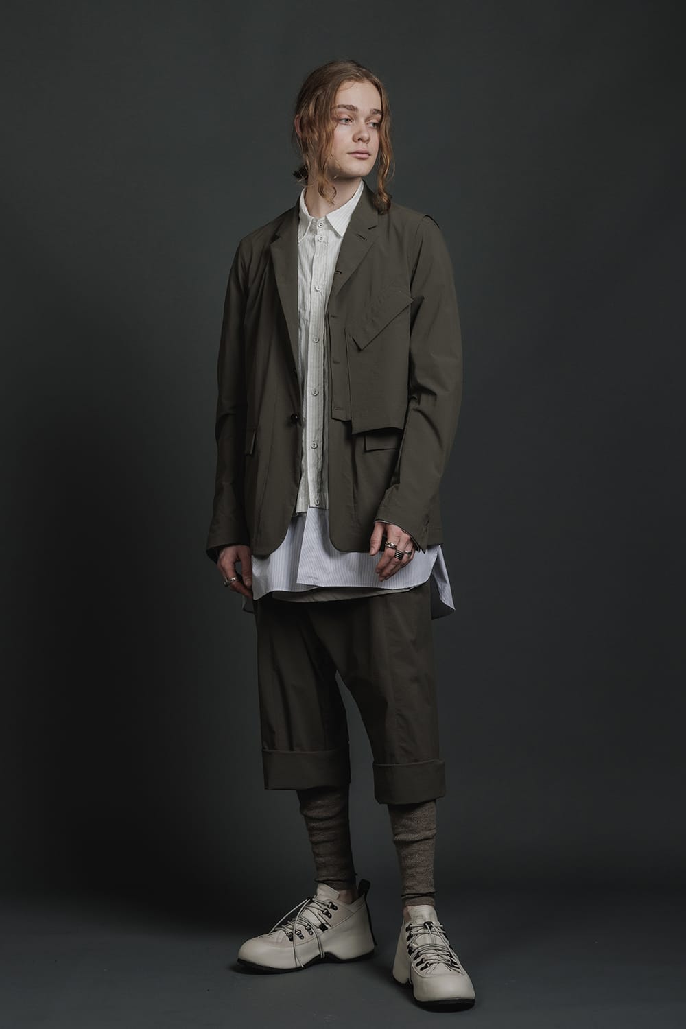 撥水加工 ストレッチ ブレザー ダークオリーブ