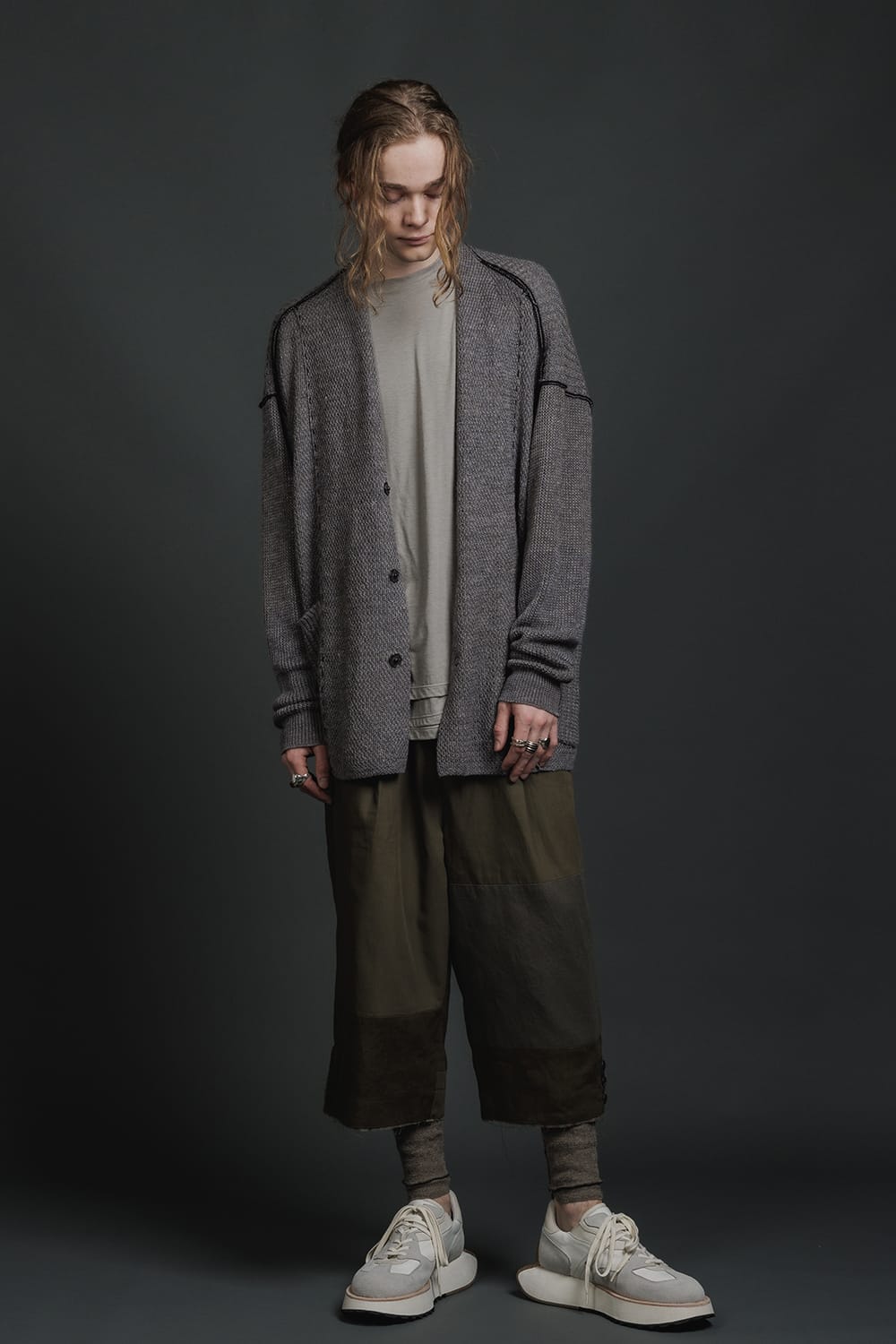 Hard Twisted Ramie Yarn Cardigan Gray Brown