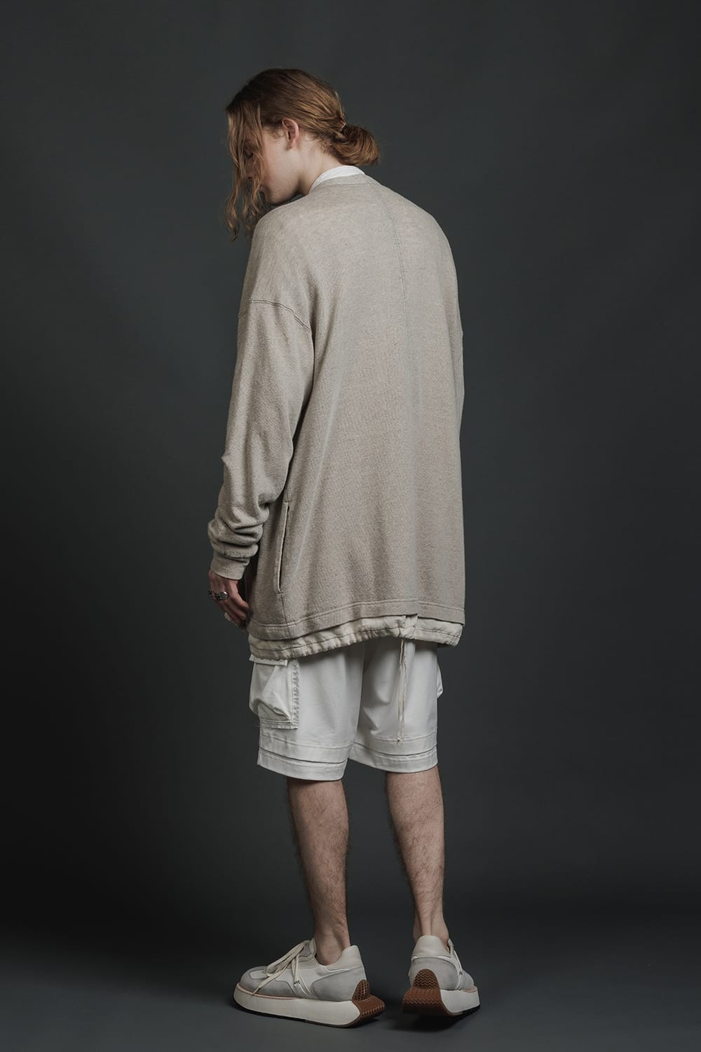 リネン/コットン ジャージーカーディガン グレーベージュ