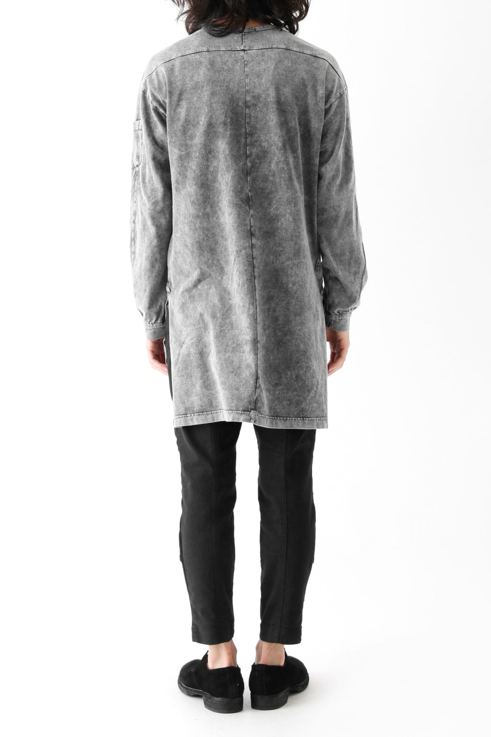 Vintage-esque Cotton Jersey Henry Neck Neck T Charcoal