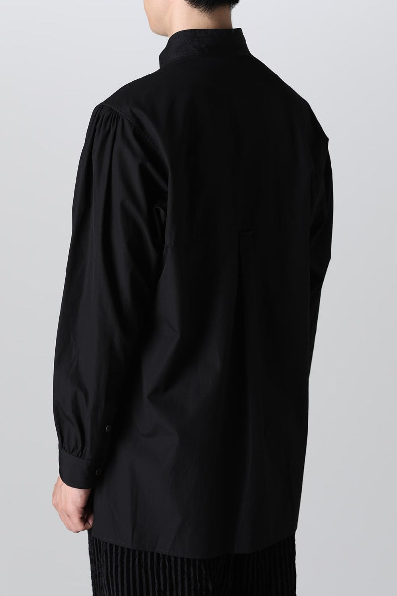 Yoke Pocket Stand Collar Blouse  Black