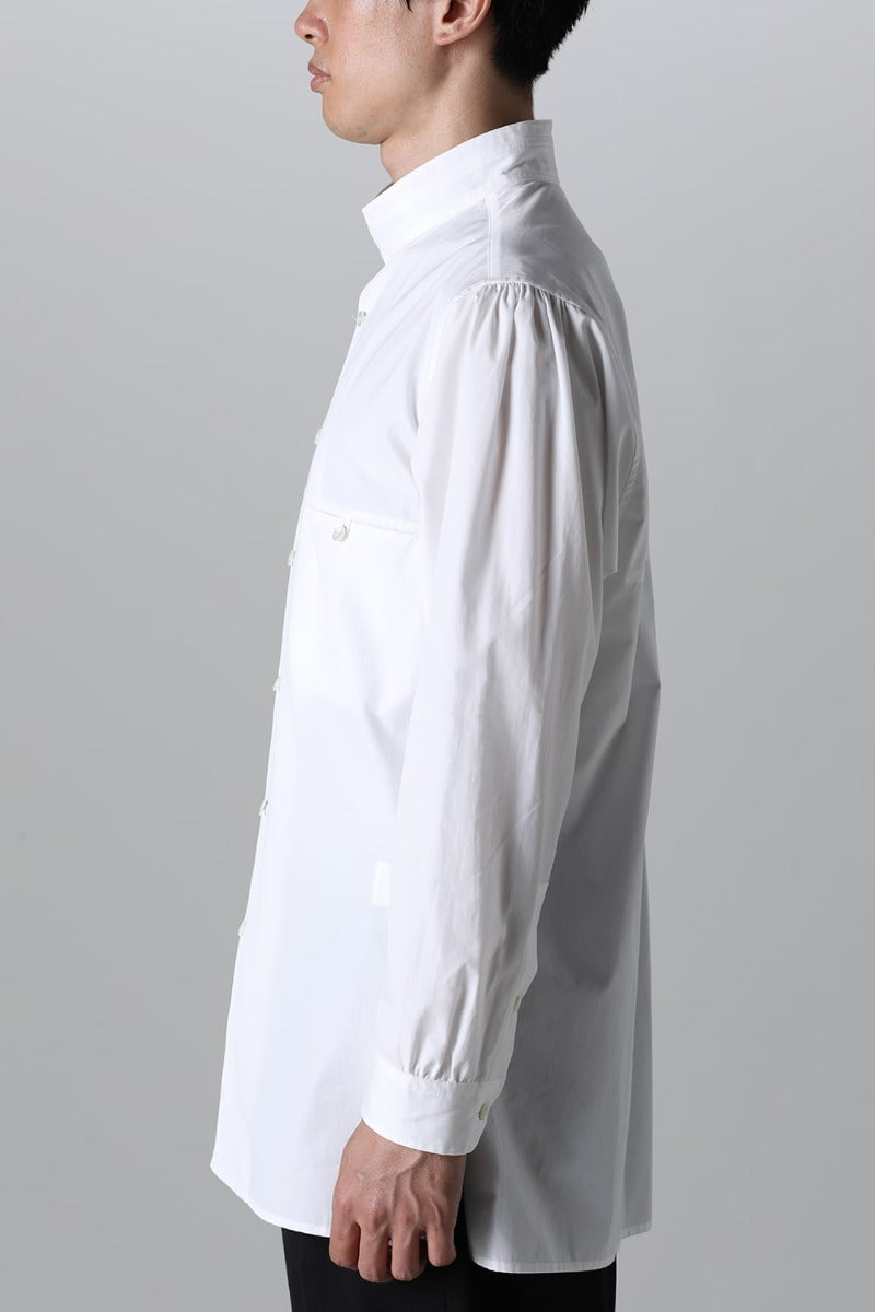Yoke Pocket Stand Collar Blouse  White