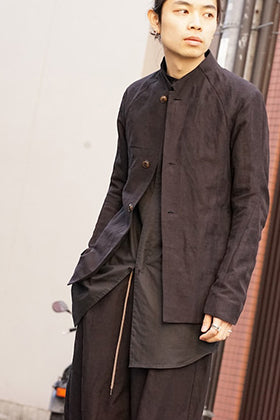 DEVOA SS18 Jacket Cotton Linen Check Bordeaux Style