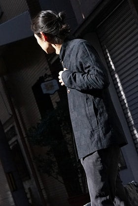 DEVOA Jacket Cotton Linen Check Blue Black Style