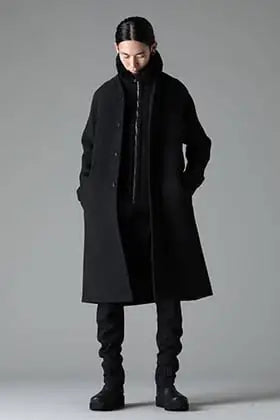 DEVOA 23-24AW Long Coat and Leather Vest Layered Styling