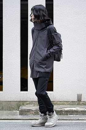 DEVOA SS18 Hooded Jacket Silk Gabardine Charcoal Style