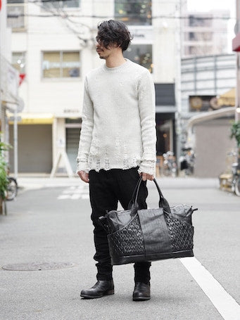 DEVOA Easy Pants Silk / Linen Random Check × Song for the Mute DISTRESSED KNIT
