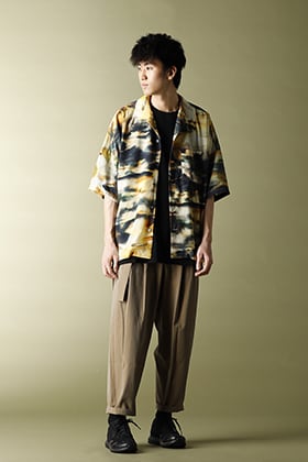 KAZUYUKI KUMAGAI【Silky inkjet Pt drop shoulder Open collar shirt S/S】styling!!