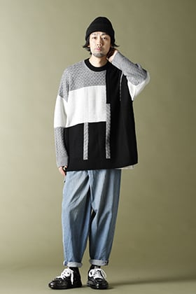 20-21AW KAZUYUKI KUMAGAI【Patchwork knit crewneck pullover】Casual Cordinate!!