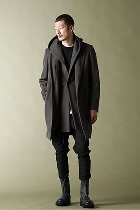 ATTACHMENT - アタッチメント Cashmere mix knit flannel 3 Layers Hooded Chester Coat styling!!