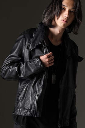 JULIUS 2023-24AW Permanent Line Jut Neck W Lamb Leather Jacket Styling