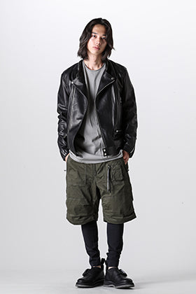 RIPVANWINKLE 23AW Parachute half pants leather style