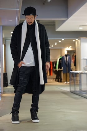 ASKYY [ Fake Mouton Coat (Long) Black × Ecru Layered Styling!!! ]