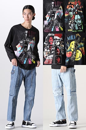 ink 2023-24AW Cracked Band T-Shirt & Denim Cargo Pants: 4 Styling Variations