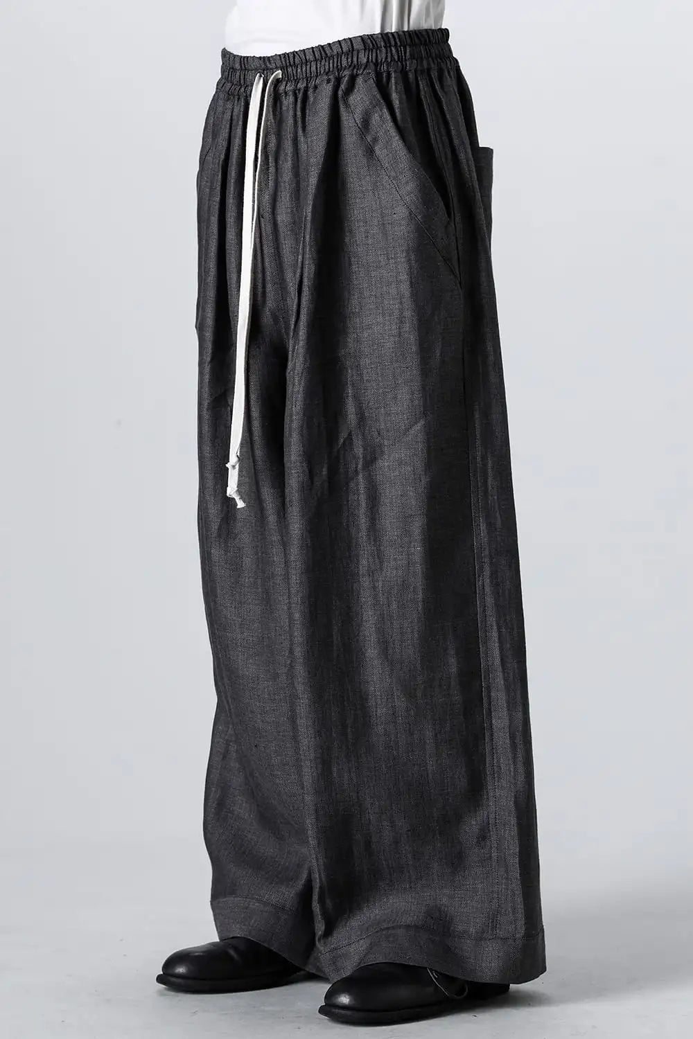 WIDE PANTS Linen Herringbone BLACK×DK GREY