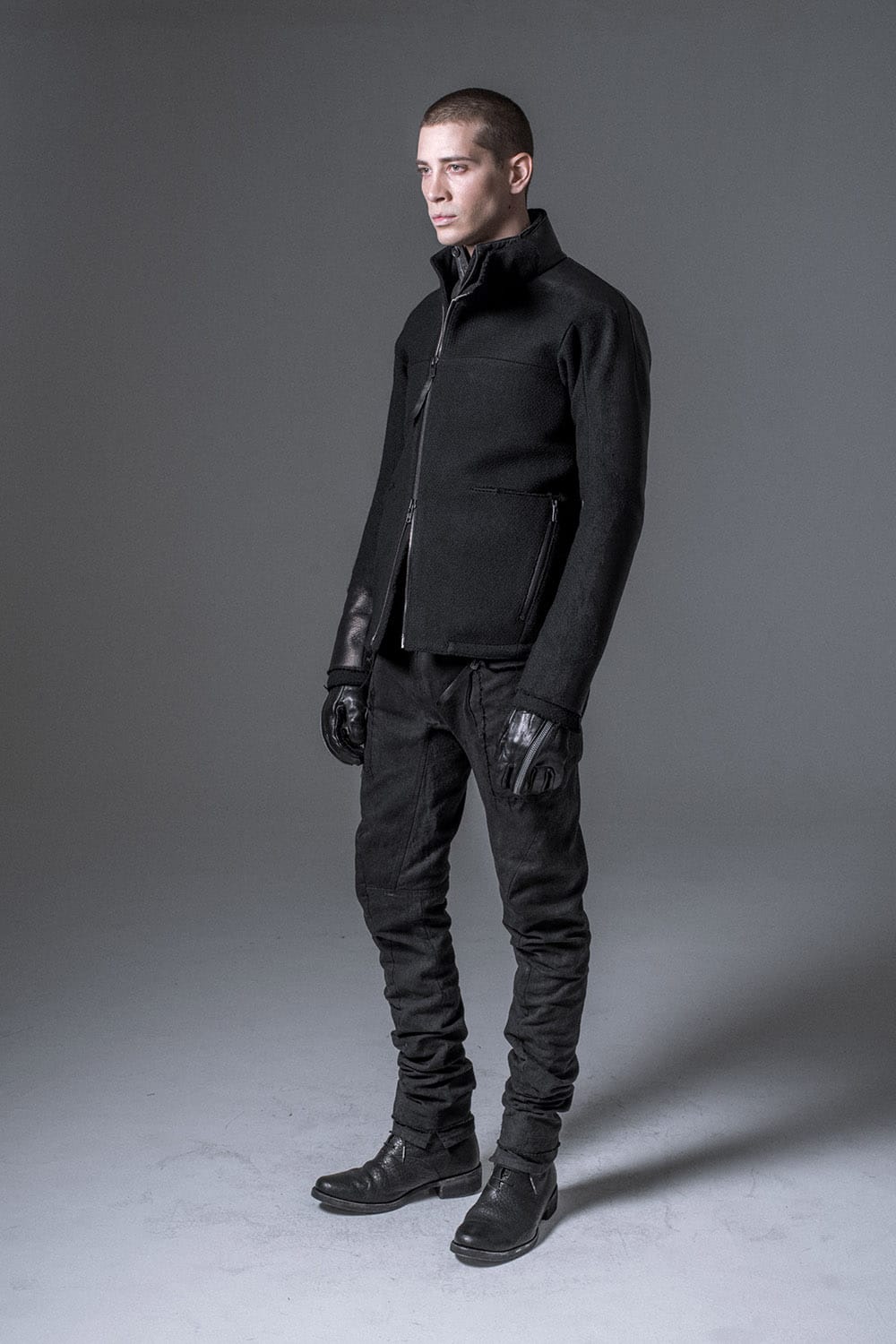 Leather Needle Punch High Neck Jacket