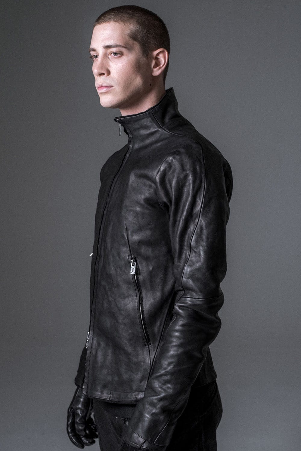 High Neck Leather Jacket