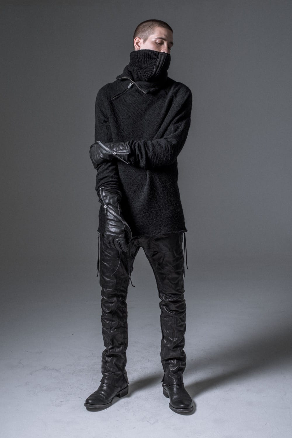 Norway wool dual-layered fabric high neck pullover