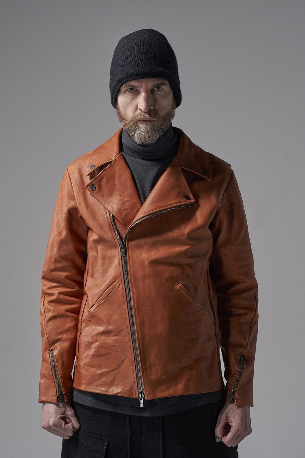 GUIDI Calf Leather Double Riders Jacket Antique