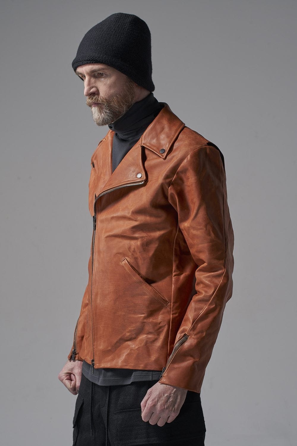 GUIDI Calf Leather Double Riders Jacket Antique