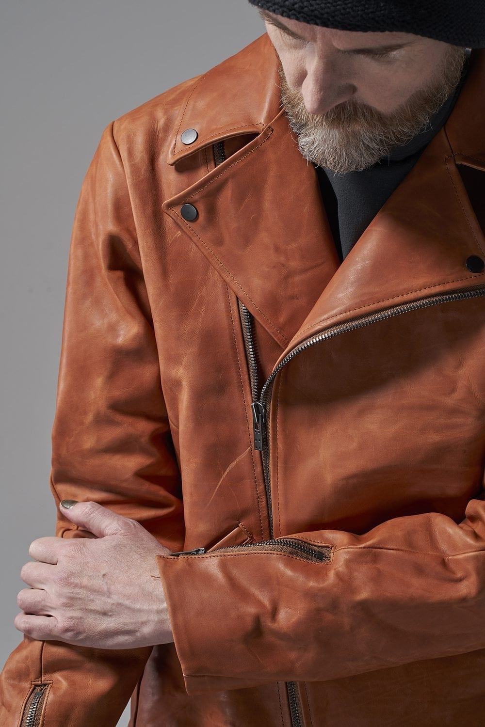 GUIDI Calf Leather Double Riders Jacket Antique