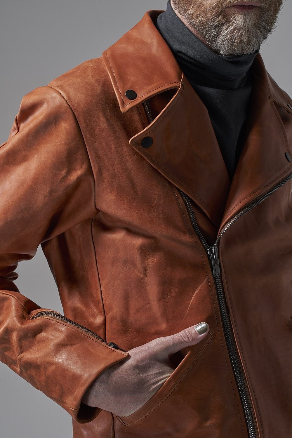 GUIDI Calf Leather Double Riders Jacket Antique