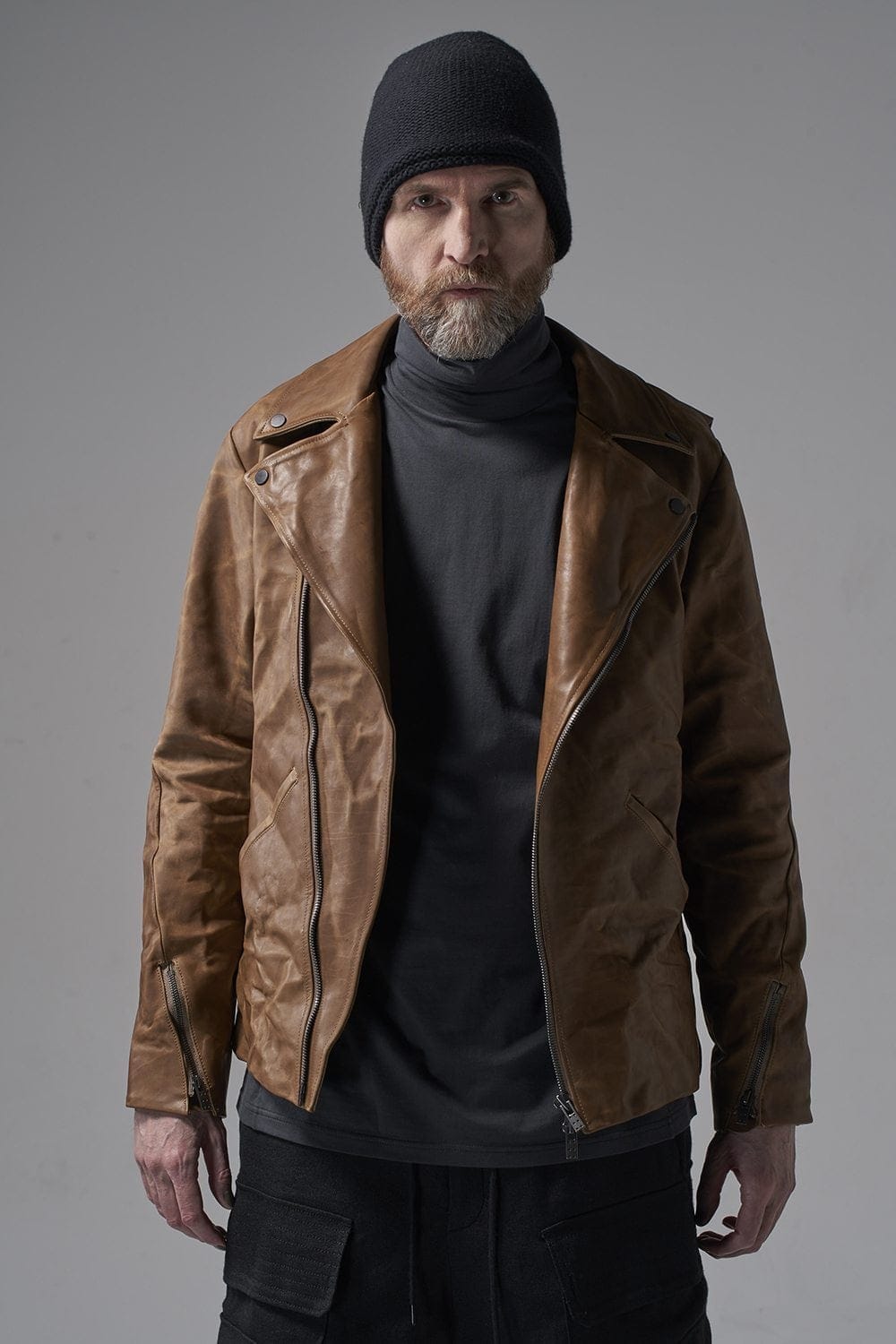 GUIDI Calf Leather Double Riders Jacket Beige