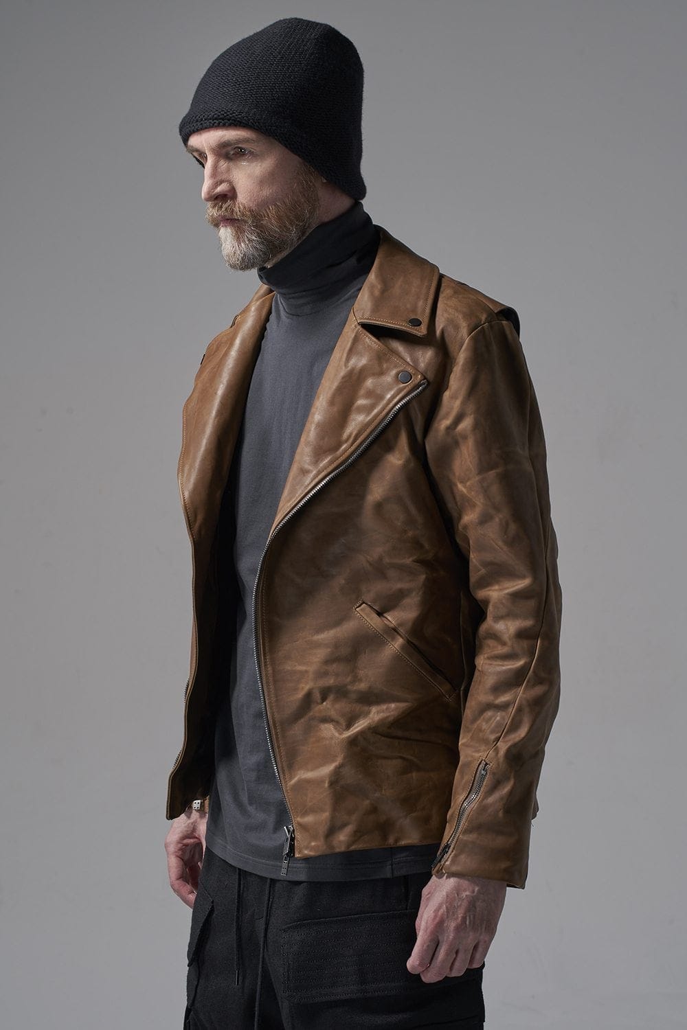 GUIDI Calf Leather Double Riders Jacket Beige