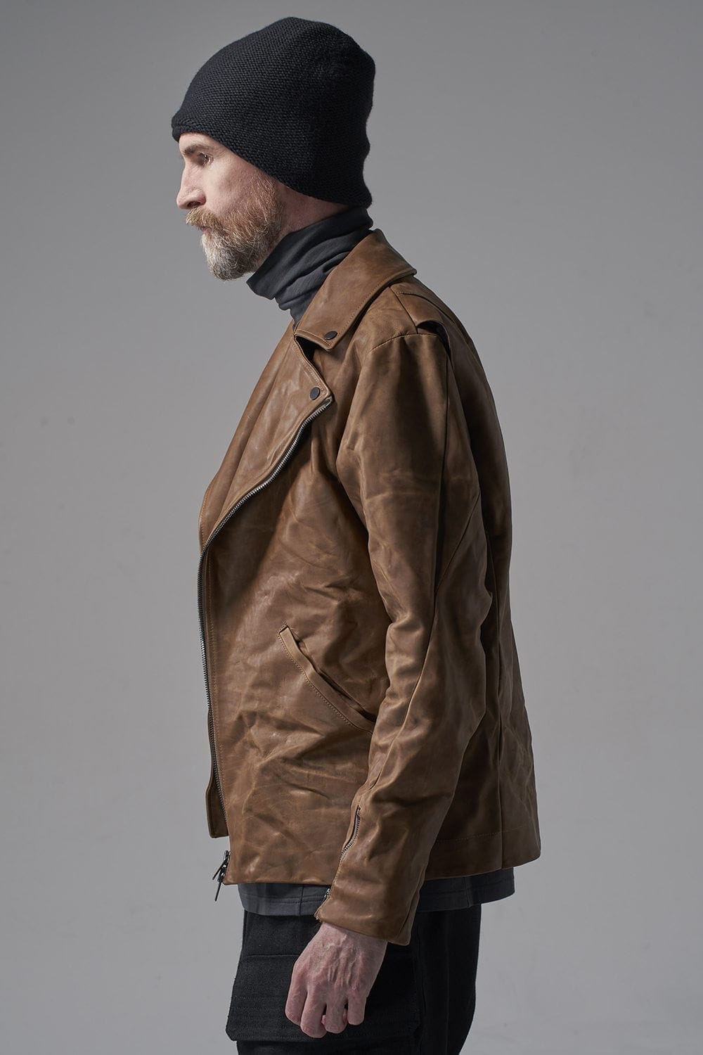 GUIDI Calf Leather Double Riders Jacket Beige