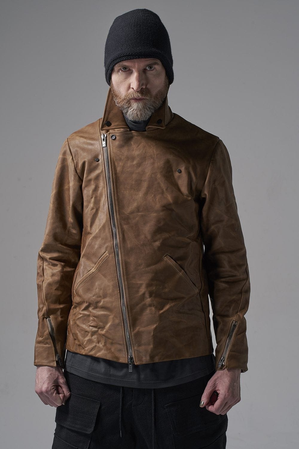 GUIDI Calf Leather Double Riders Jacket Beige