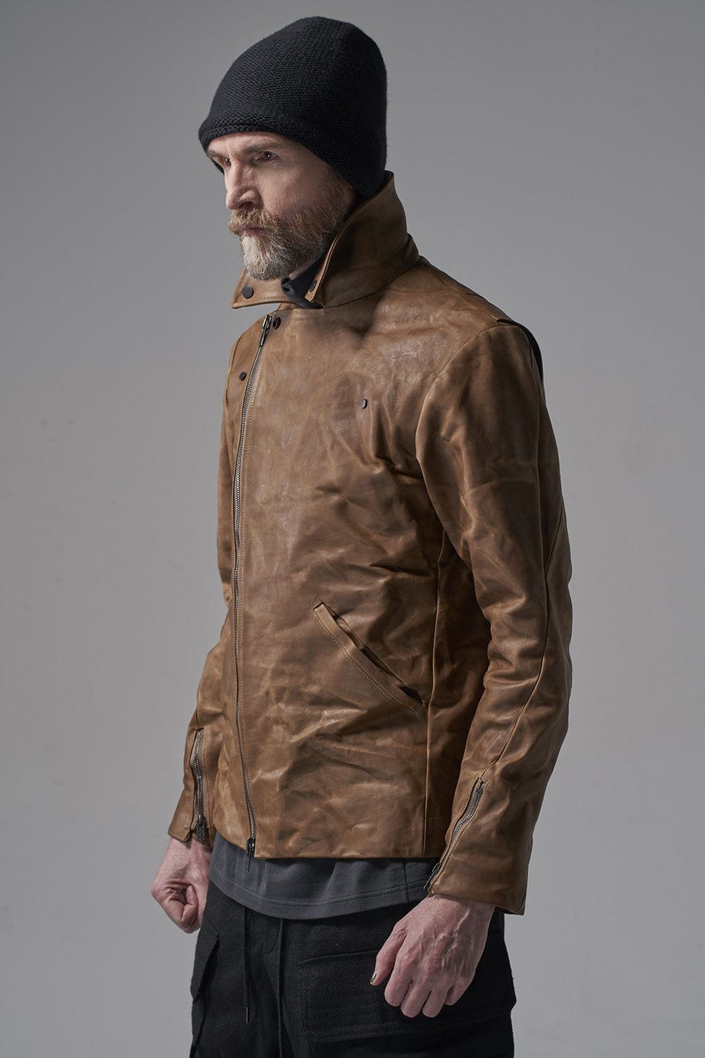 GUIDI Calf Leather Double Riders Jacket Beige