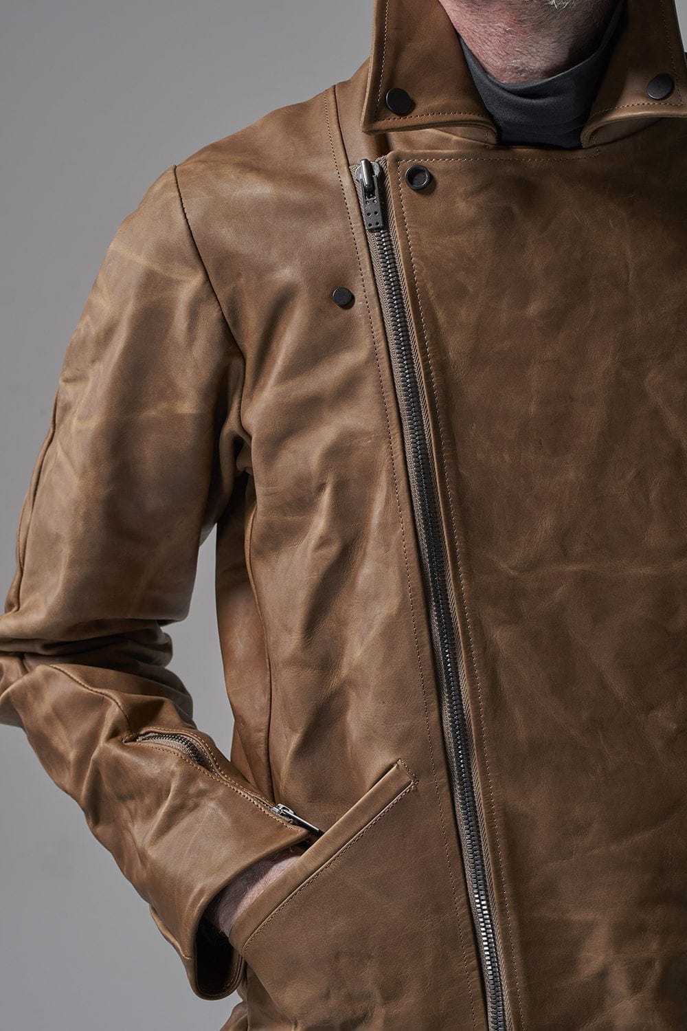 GUIDI Calf Leather Double Riders Jacket Beige