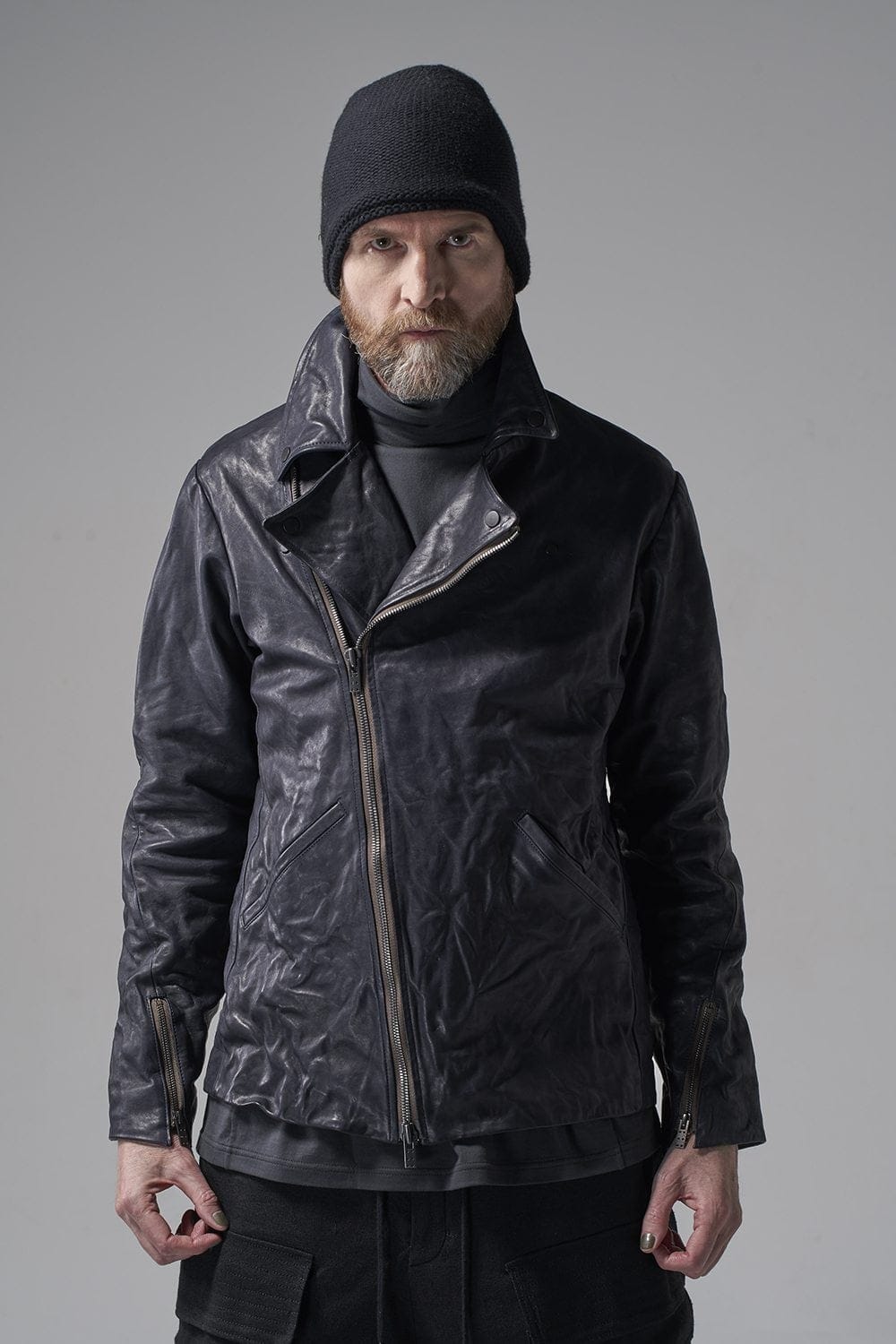 GUIDI Calf Leather Double Riders Jacket Dark Blue　